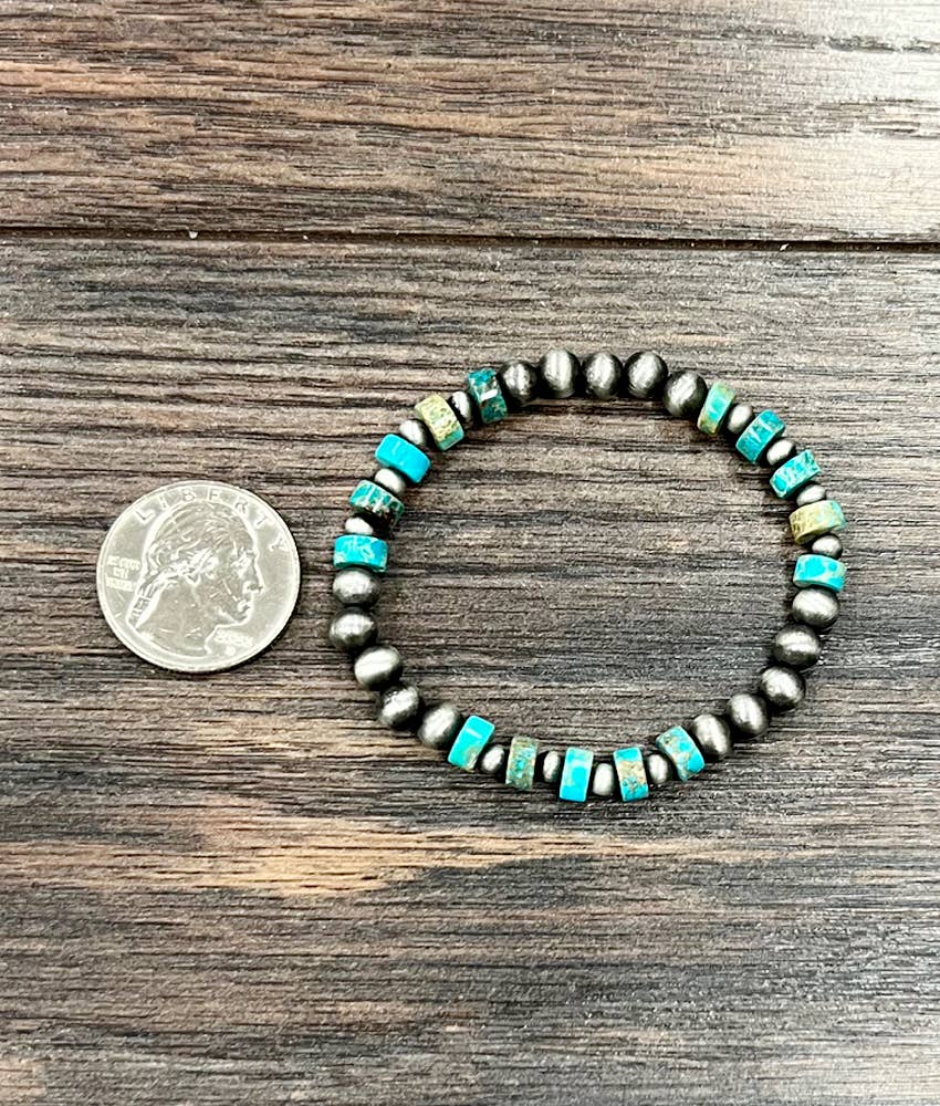 6mm Rondelle Gemstone & Navajo Bead Stretch Bracelet – Handmade Western Jewelry (Made in USA)