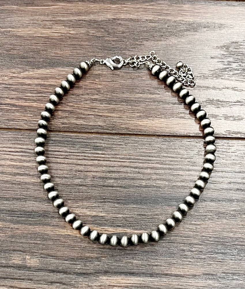 8mm Navajo Bead Necklace – 16" to 21" Adjustable Handmade Western Jewelry