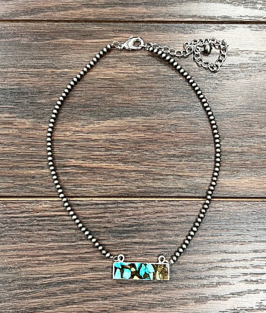 Western Gemstone Bead Necklace with Bezel Set Pendant