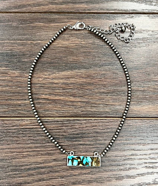 Western Gemstone Bead Necklace with Bezel Set Pendant