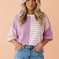 PRETTY BASH Women's Striped Colorblock 3/4 Sleeve Tee | Relaxed Fit Casual Top