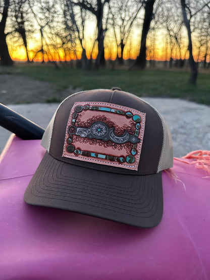 Bridle Bit Tooled Leather Trucker Cap Cowgirl Cowboy Western Rodeo