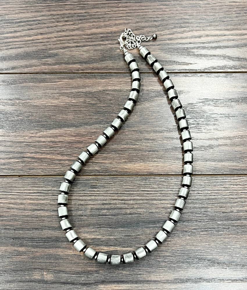 Big 10mm Cylindrical Navajo Bead Necklace – 24" to 29" Western Statement Jewelry