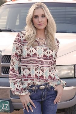 Cinch Women's Southwest Print Blouse - Cream