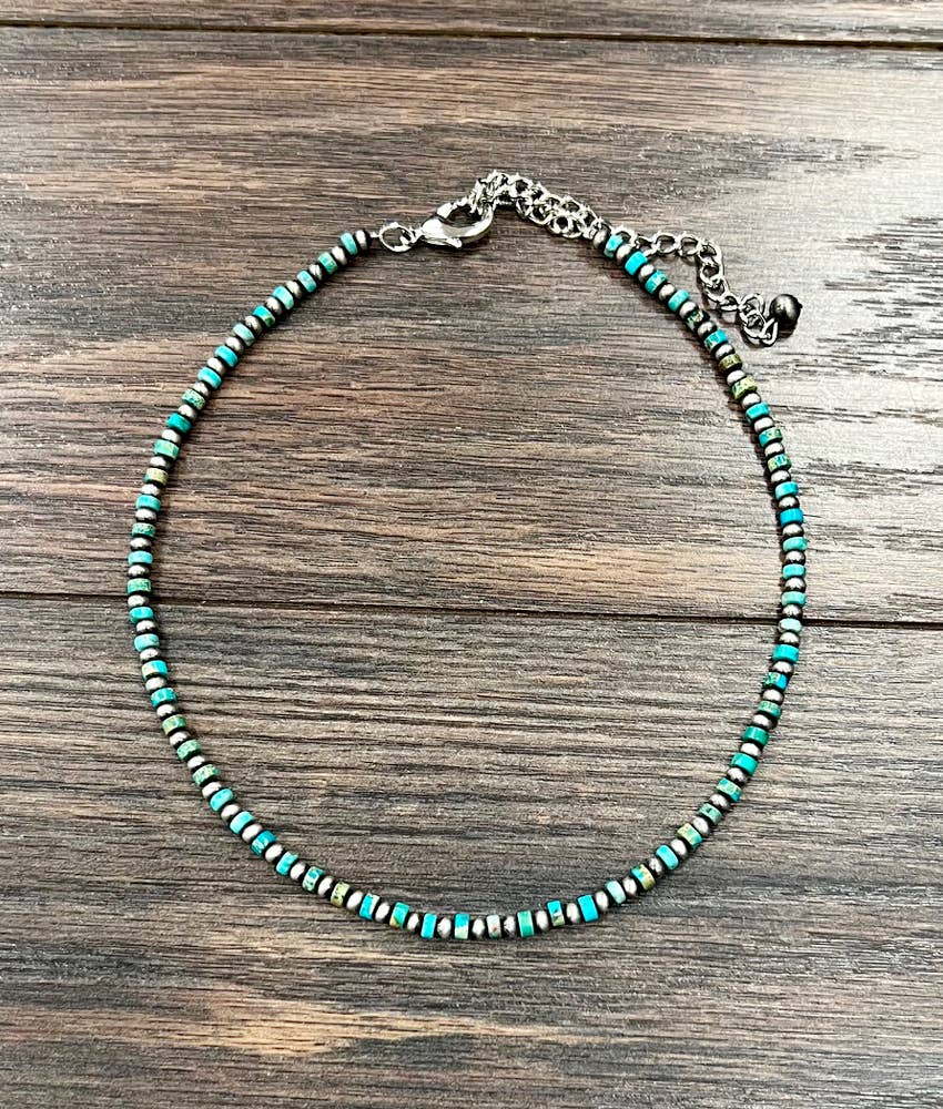 Handmade 4mm Rondelle Gemstone & Navajo Pearl Necklace – 15” to 20” Adjustable Western Layering Jewelry