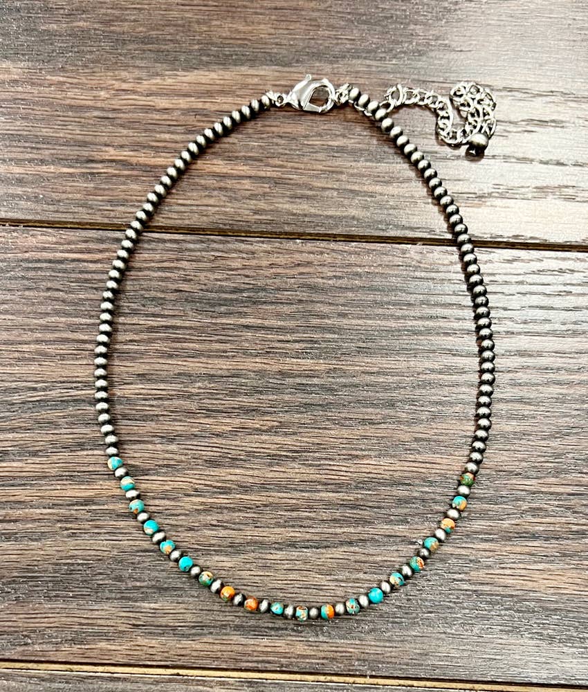 Handmade 4mm Gemstone & Navajo Pearl Necklace – 16” to 19” Adjustable Delicate Western Jewelry