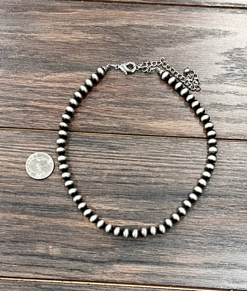8mm Navajo Bead Necklace – 16" to 21" Adjustable Handmade Western Jewelry