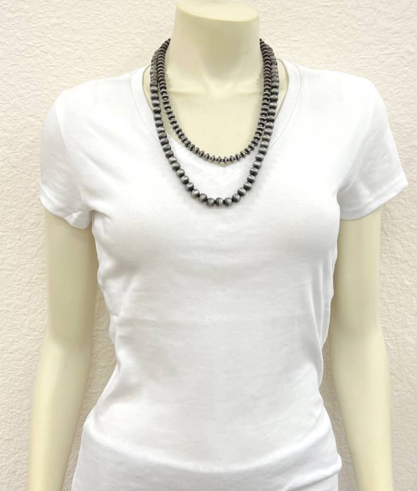 Handmade 2-Strand Navajo Pearl Necklace – Round & Rondelle Beads, 24” to 29” Adjustable Western Jewelry