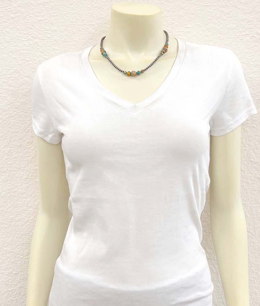 Navajo Clustered Gemstone Necklace – 15" to 20" Adjustable Western Jewelry (Made in USA)