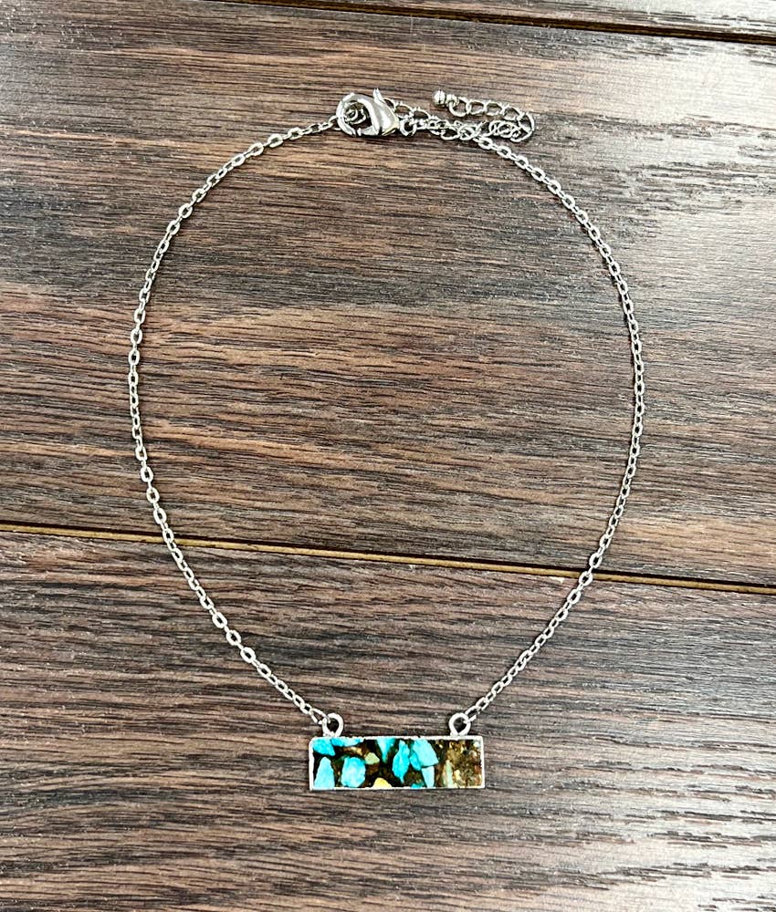 Natural Gemstone Bar Necklace | Bezel Set Pendant Necklace