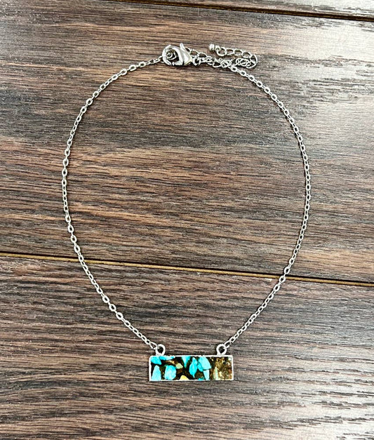 Natural Gemstone Bar Necklace | Bezel Set Pendant Necklace