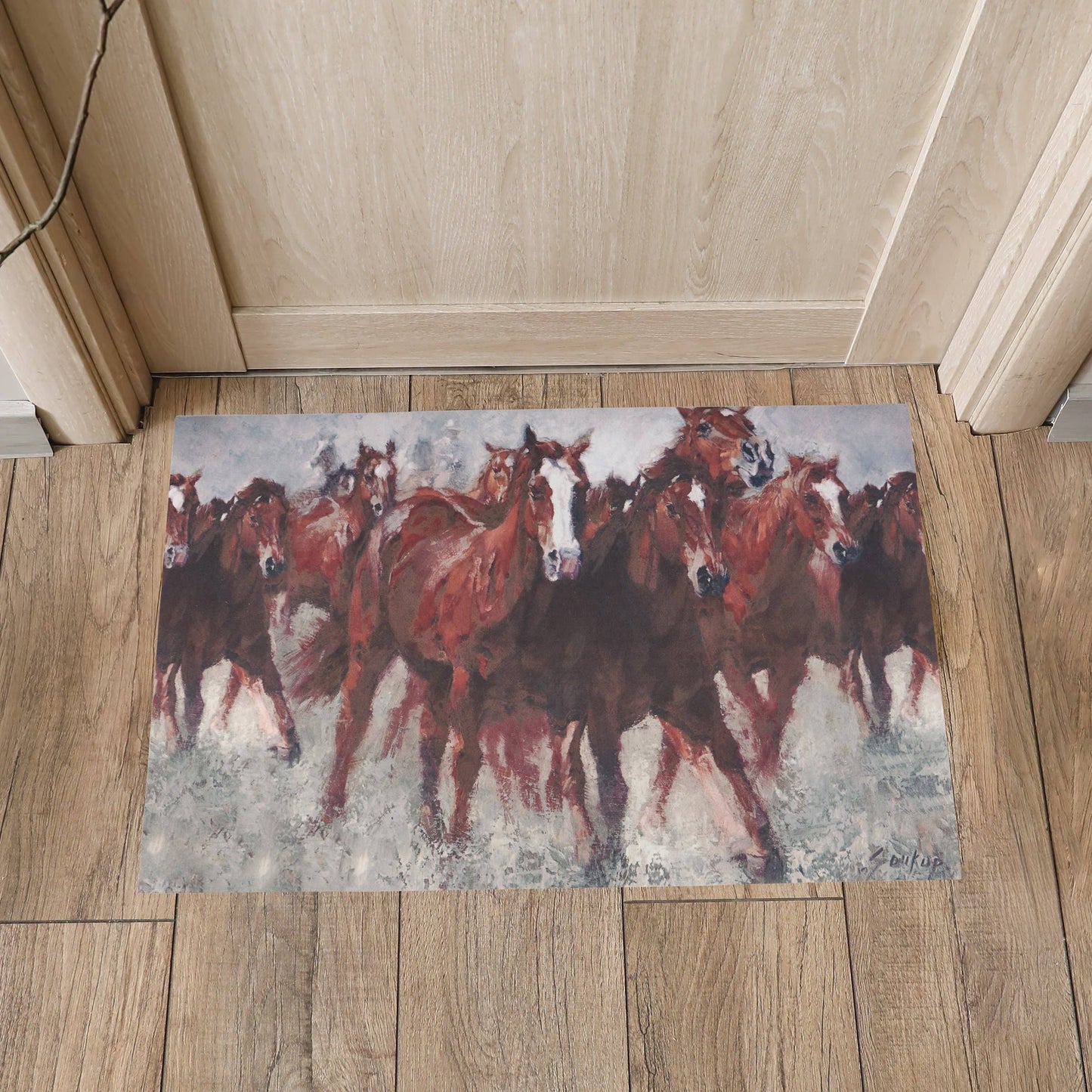 Running Horses Western Rug – Indoor Outdoor Horse Rug, Western Home Decor