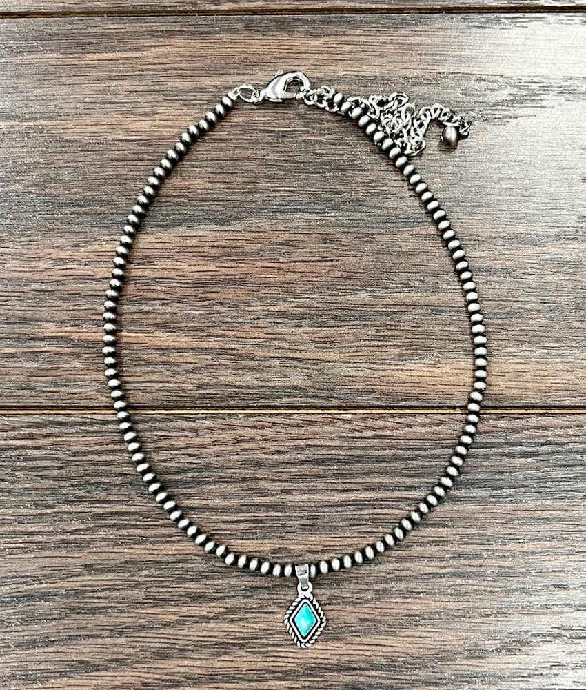 Navajo-Inspired Turquoise Diamond Pendant Necklace | Western Cowgirl Jewelry