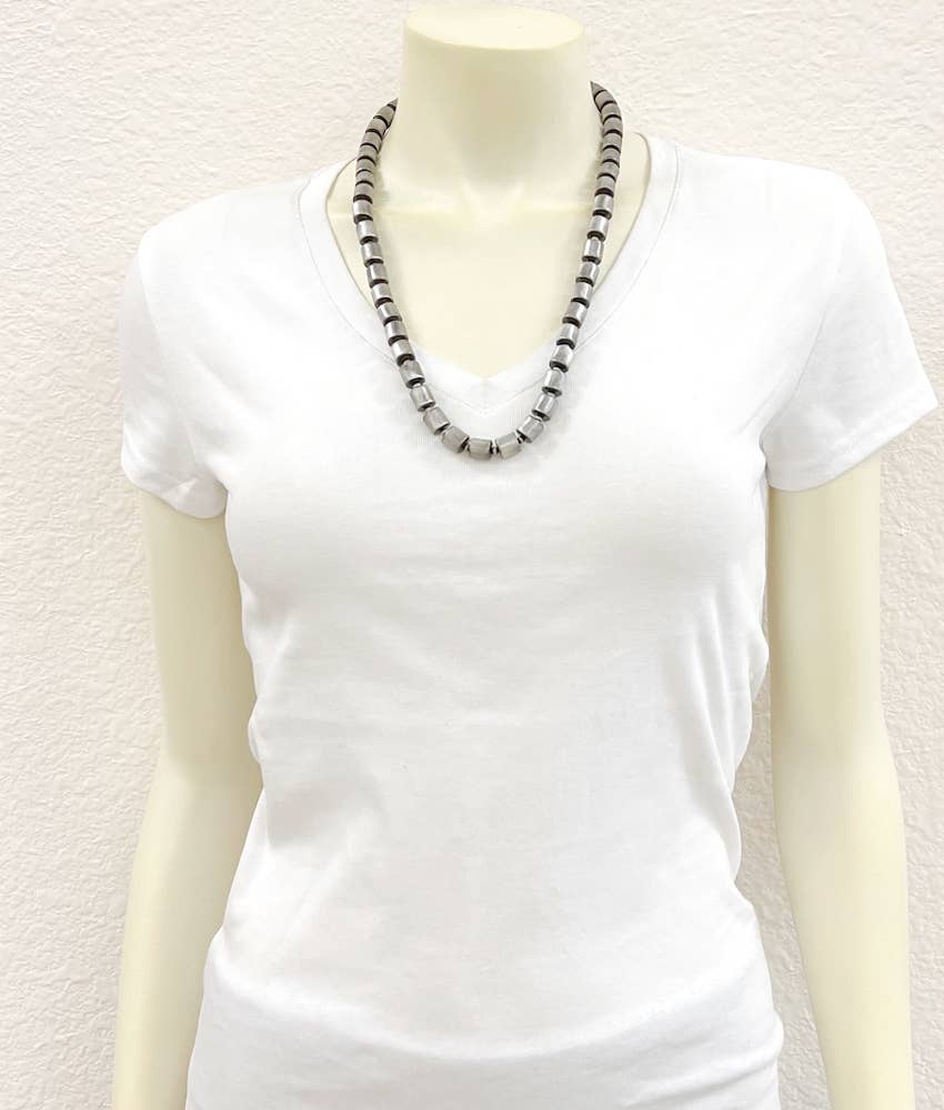 Big 10mm Cylindrical Navajo Bead Necklace – 24" to 29" Western Statement Jewelry
