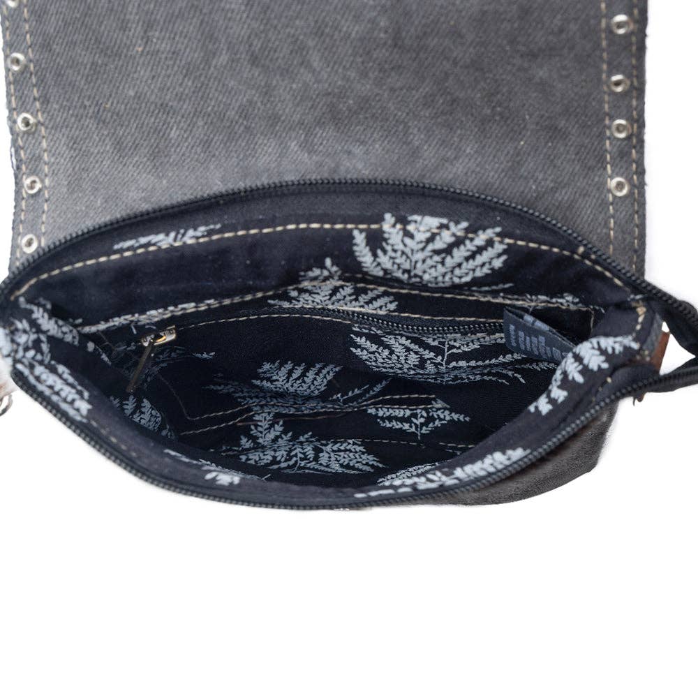 Myra Rustler Bend Canvas & Hairon Bag in Brindle Chestnut
