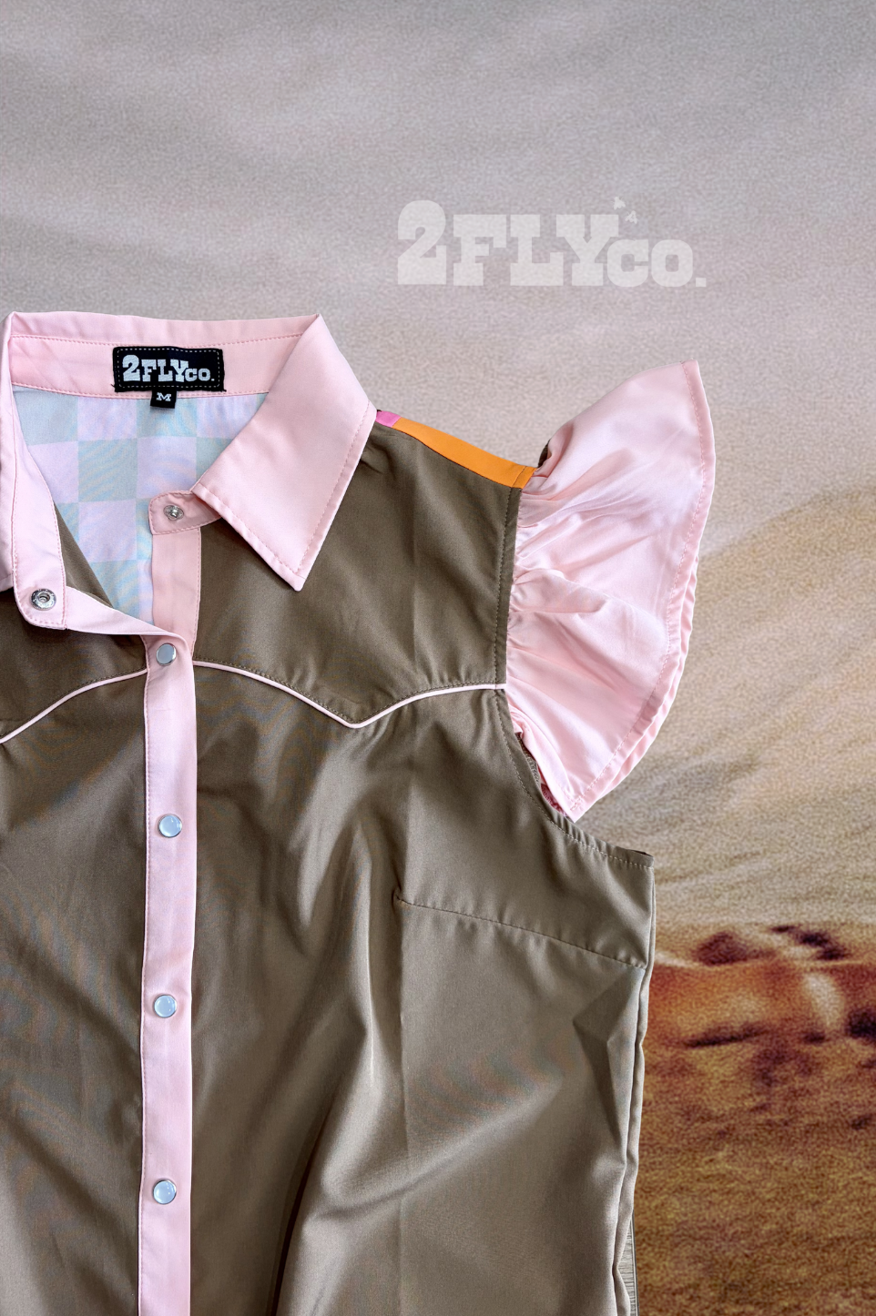 Quilt-Inspired Ruffle Pearl Snap Top – Western Blouse