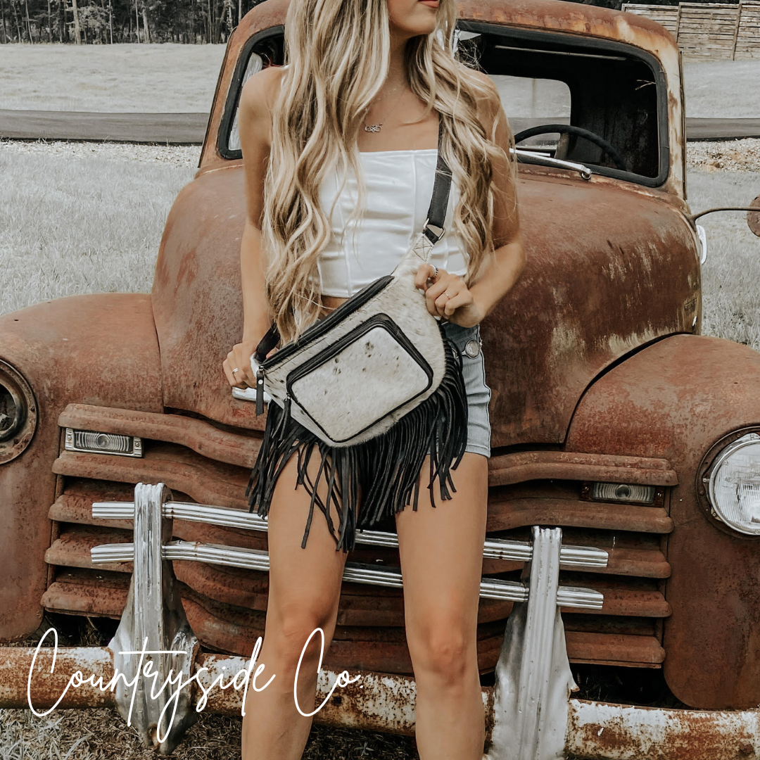 Austin Cowhide Fringe Sling, Fanny Pack, Festival Bag