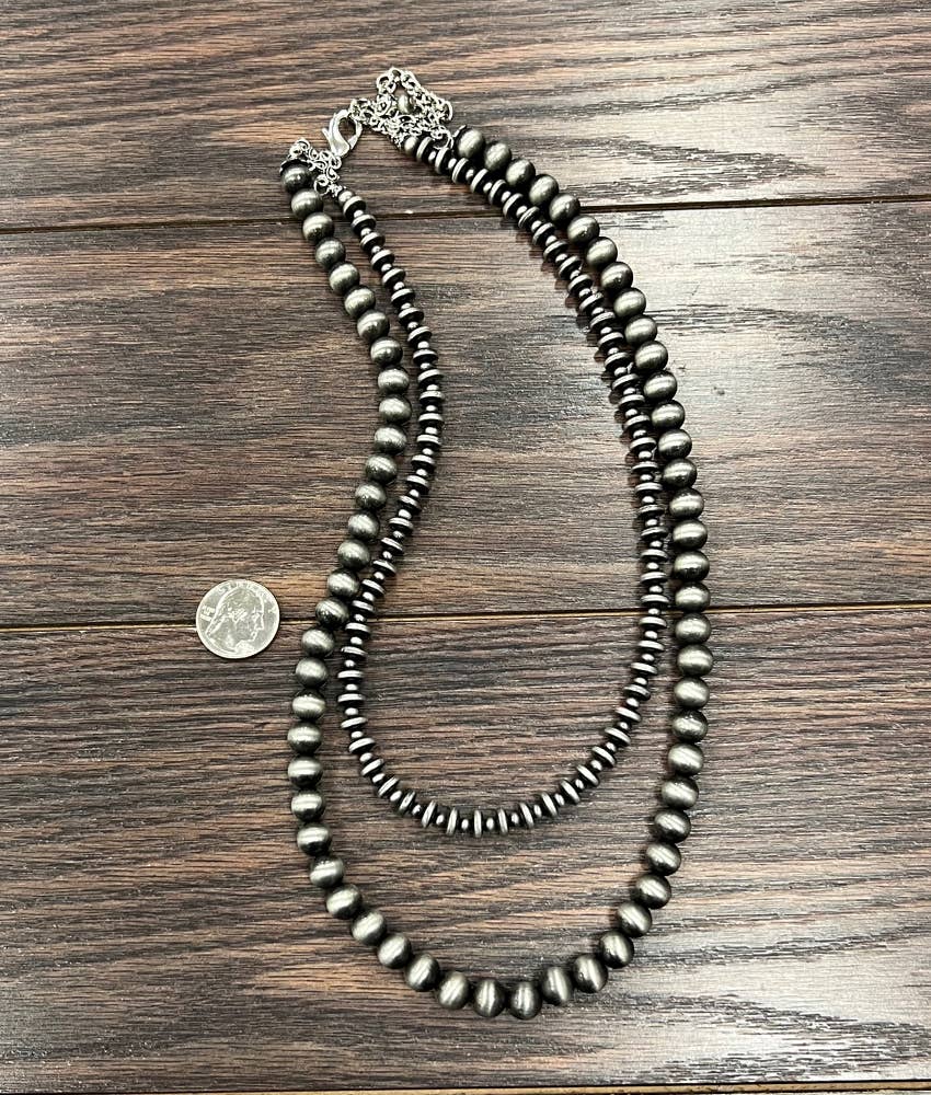 Handmade 2-Strand Navajo Pearl Necklace – Round & Rondelle Beads, 24” to 29” Adjustable Western Jewelry