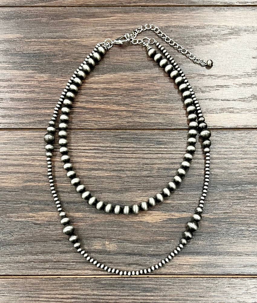 2-Strand Navajo Bead Necklace – 22" to 27" Adjustable Layered Western Jewelry