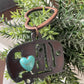 Rustic Camper Keychain with Turquoise Heart – Metal RV Keychain – Camping Lover Gift