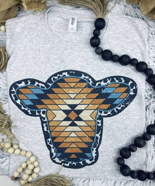Unisex Western Graphic Tee – Sublimation Print | Soft Vintage Style Aztec Cow