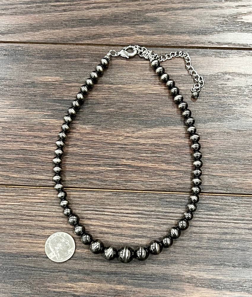 Handmade Graduated Navajo Pearl Necklace – 8mm to 14mm Polished Beads, 16” to 21” Adjustable Western Statement Jewelry