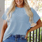 PRETTY BASH Women's Corded Knit Mock Neck T-Shirt | Casual Textured Boutique Top