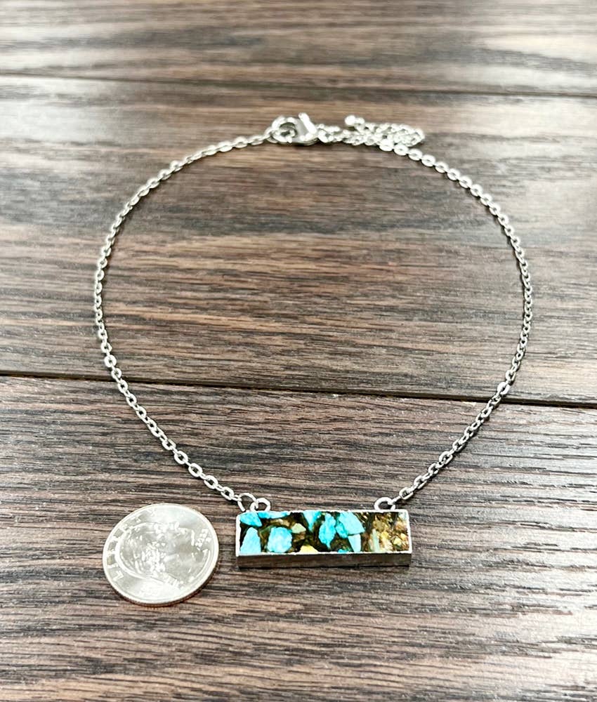 Natural Gemstone Bar Necklace | Bezel Set Pendant Necklace