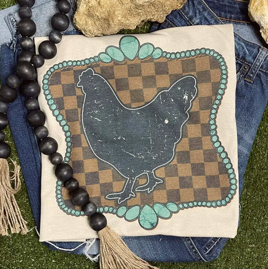 Unisex Western Graphic Tee – Sublimation Print | Soft Vintage Look Stock Show Chicken ( Gildan Tee)