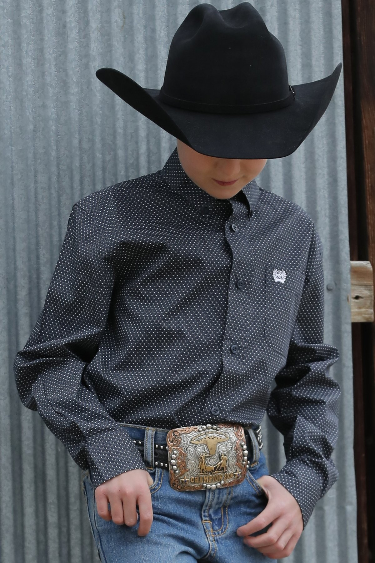 Cinch Boy's Geometric Print Button-Down Western Shirt - Blue