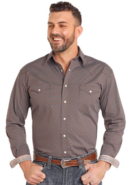 Men's Rock & Roll Brown Geometric Button down