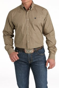 Cinch Men's Geometric Print Button-Down Western Shirt - Brown