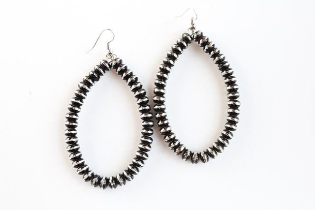 Burnished Silver & Black Rondell Bead Teardrop Earring