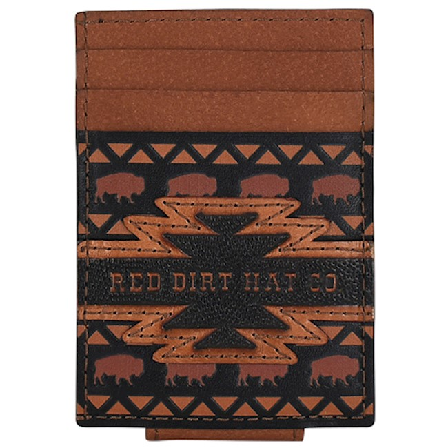 Red Dirt Hat Co. Card Case w/magnet clip BLK w/Aztec design and bison