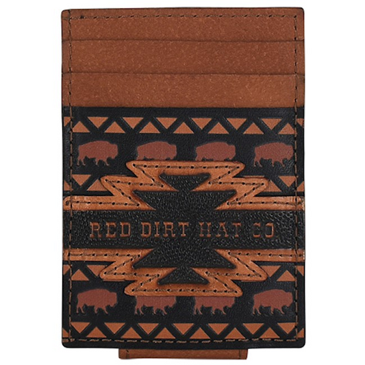 Red Dirt Hat Co. Card Case w/magnet clip BLK w/Aztec design and bison