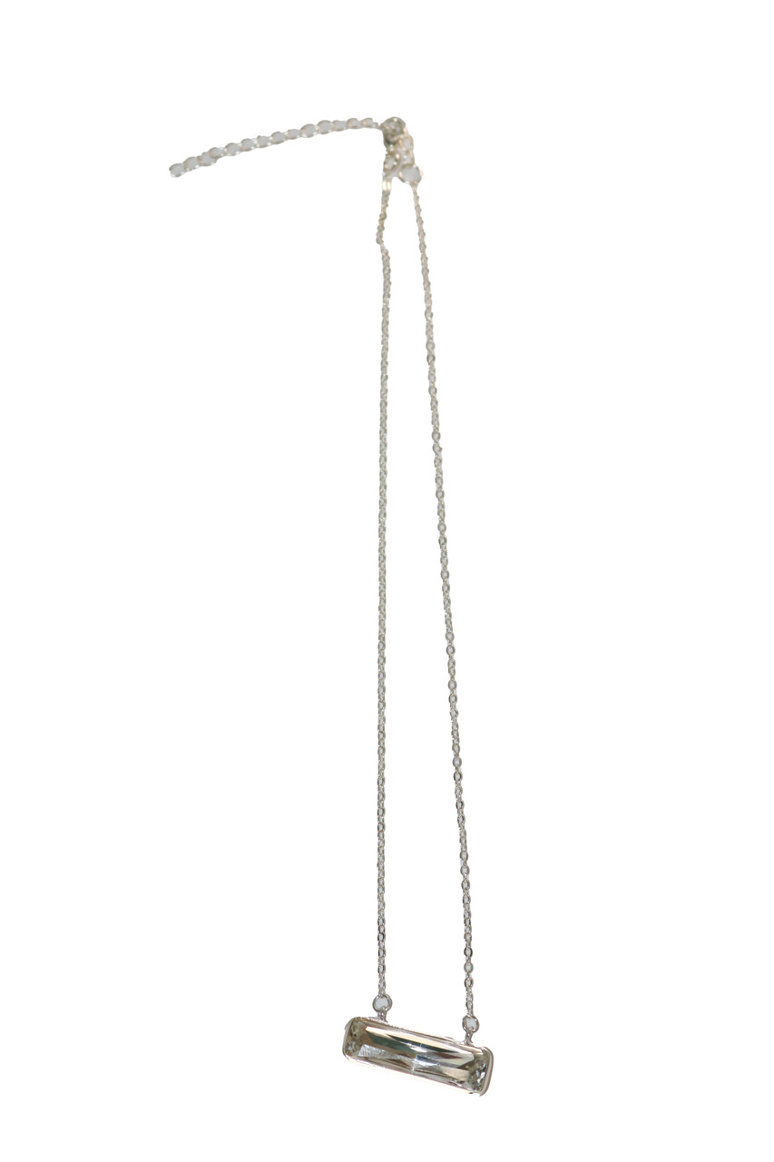 Dainty Silver Necklace w/ Rhinestone Bar