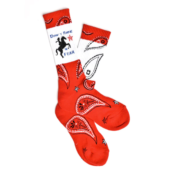 DON'T RIDE IN FEAR RED PAISLEY WESTERN COWGIRL PERFORMANCE SOCKS
