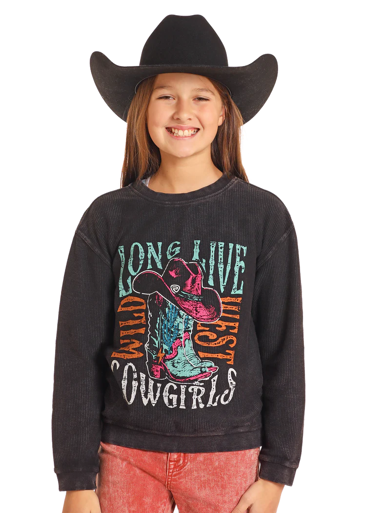 Girls' Long Live Cowgirls Graphic Pullover