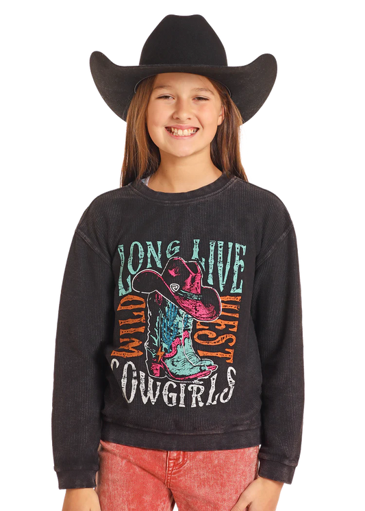 Girls' Long Live Cowgirls Graphic Pullover