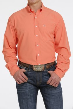 Cinch Men's Solid Long Sleeve Arenaflex Button-Down Shirt - Coral