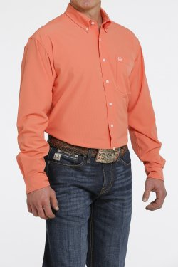 Cinch Men's Solid Long Sleeve Arenaflex Button-Down Shirt - Coral