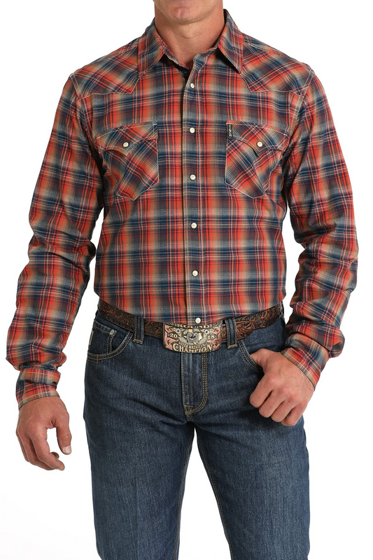 Cinch Men's Modern Fit Plaid Snap Front Western Shirt - Red/Navy