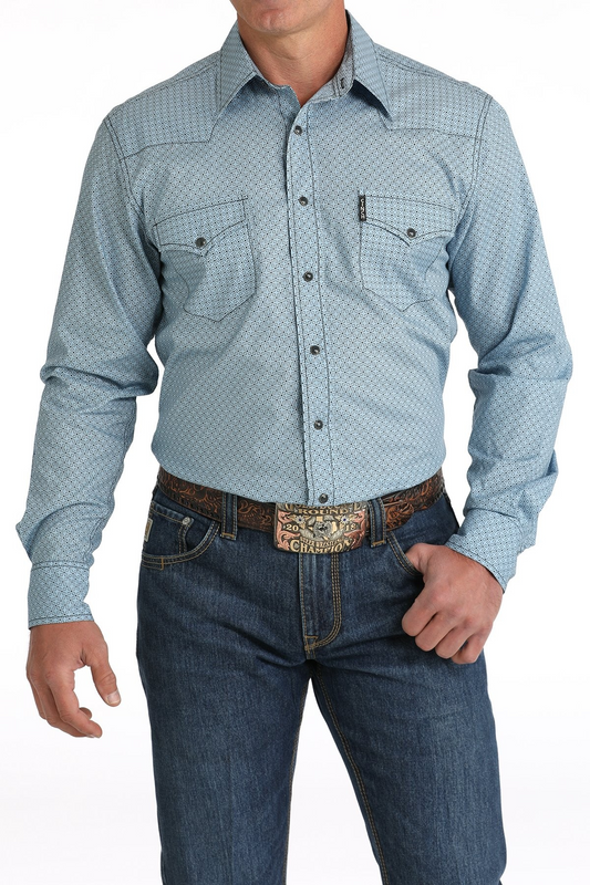 Cinch Men's Modern Fit Snap Front Western Shirt - Light Blue