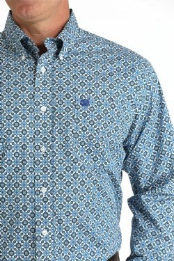 Cinch Men's Geometric Print Button-Down Western Shirt - Blue/White