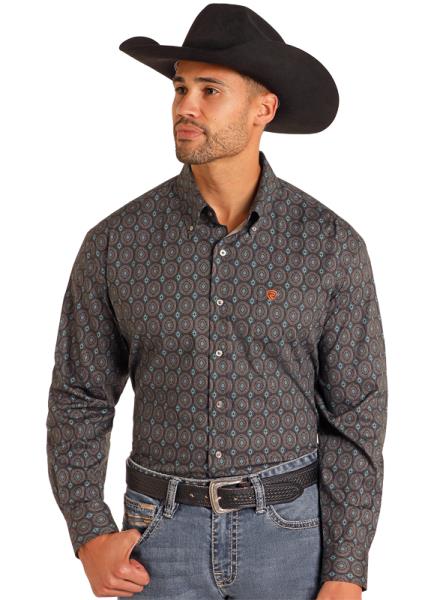 Men's Rock & Roll Black/Teal Button Down