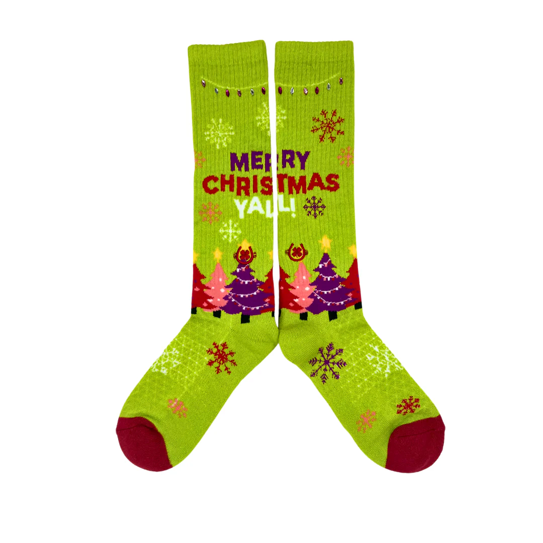 Lucky Chuck Merry Christmas Y'all Lime Green Performance Socks