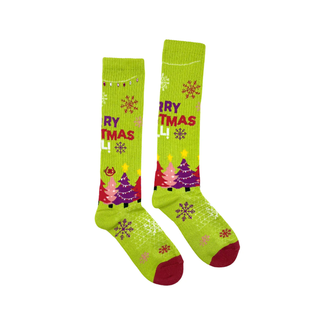 Lucky Chuck Merry Christmas Y'all Lime Green Performance Socks