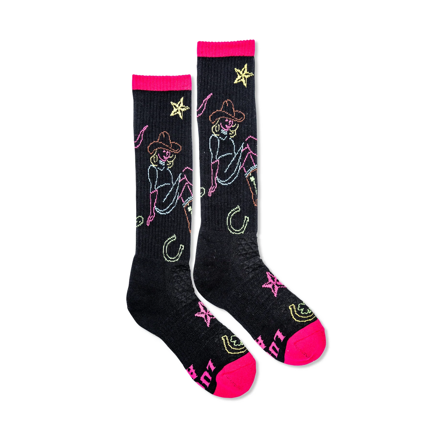 Lucky Chuck Neon Cowgirl Black Performance Socks