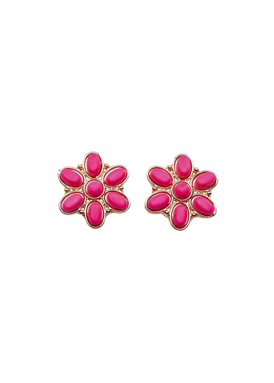 .75" Pink and Gold Flower Stud Earring