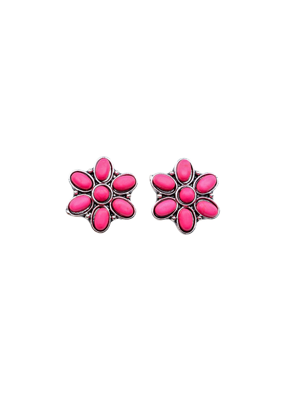 .75" Pink and Silver Flower Stud Earring